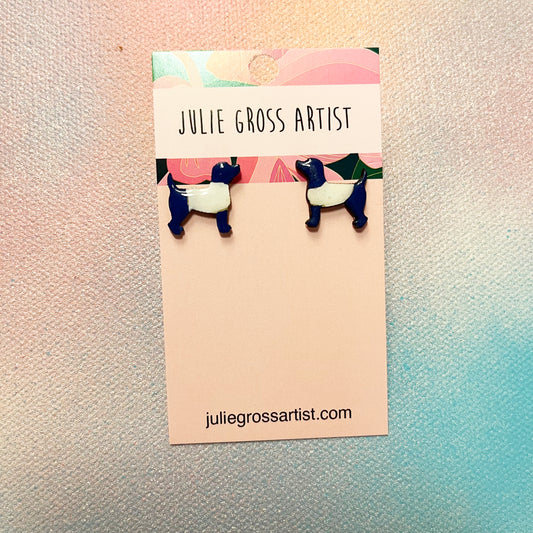 Small post earrings - Blue and White Dogs