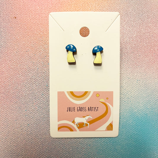 Small post earrings - Blue and Yellow Mushrooms