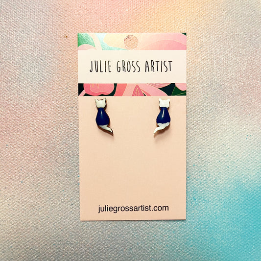 Small post earrings - Blue and White Cats
