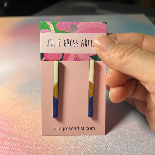 Blue White and Gold "Stick Earrings"