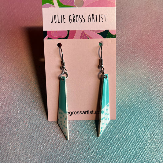 Teal and White Geometric Dangle Earrings
