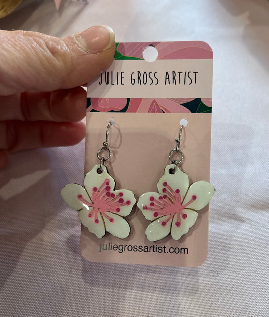 Cherry Blossom Dangle Earrings - White