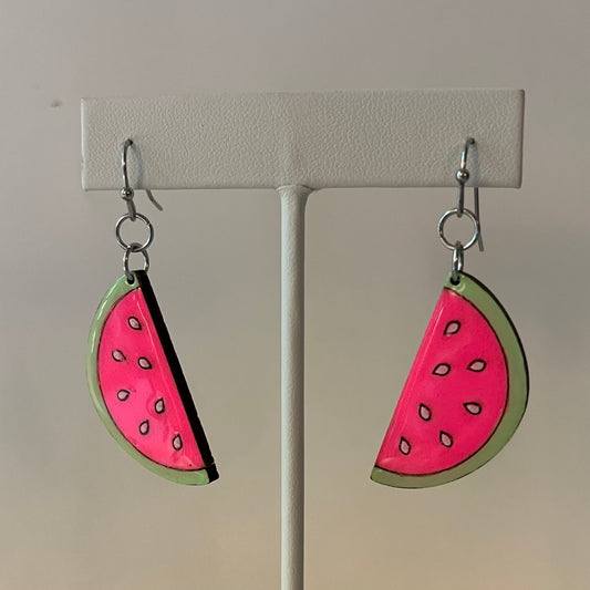 Medium sized watermelon earrings (white seeds)