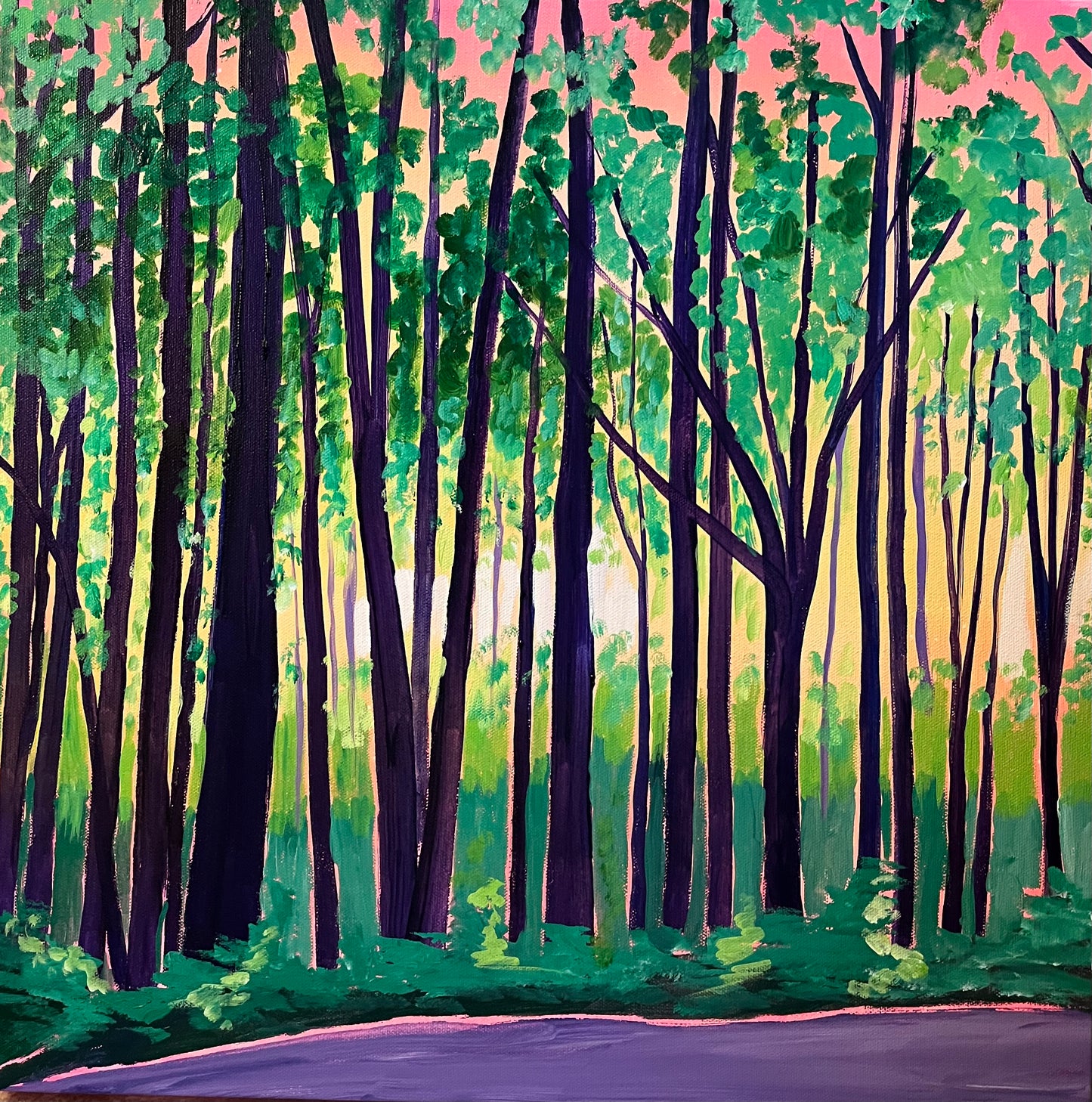 Forest with pink sky (8x8 print)