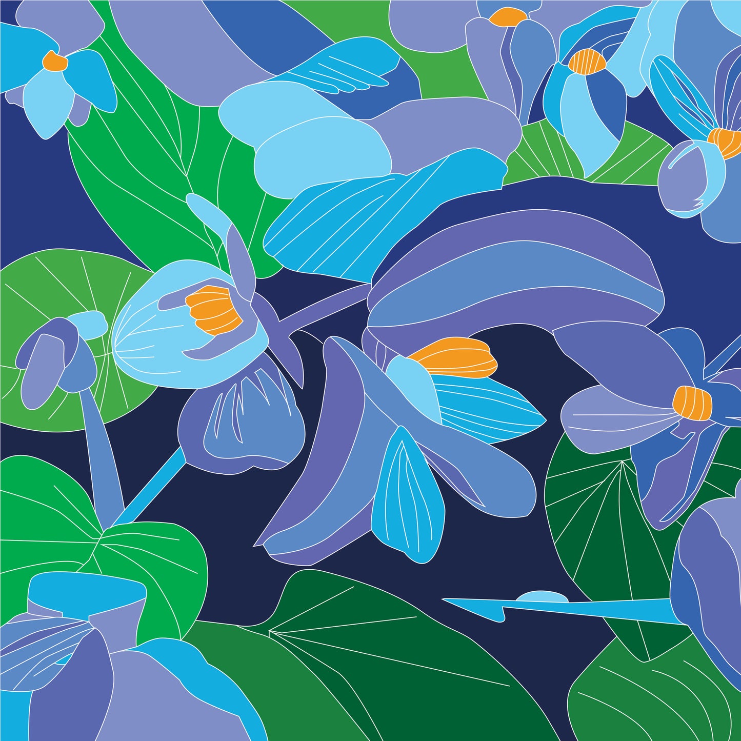 Blue Flowers (8x8 print)