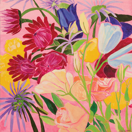 Floral on Pink Background- 18x18